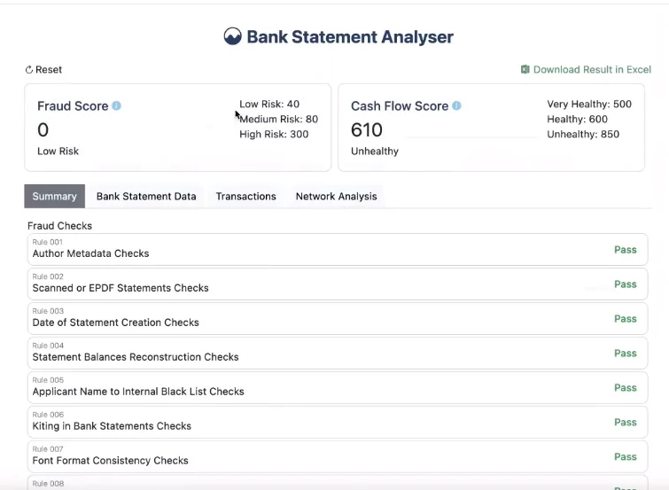 DocLab Bank Statement Analyser screen